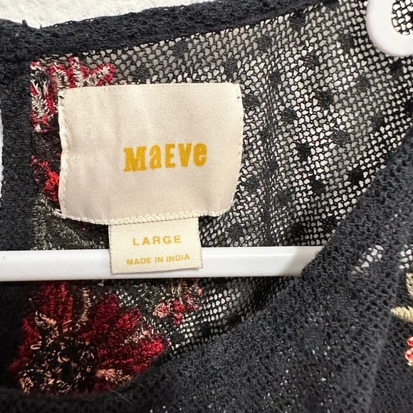 Anthropologie Maeve cadiz mesh top - Floral Embroidered Black Mesh Top - Picture 2 of 9